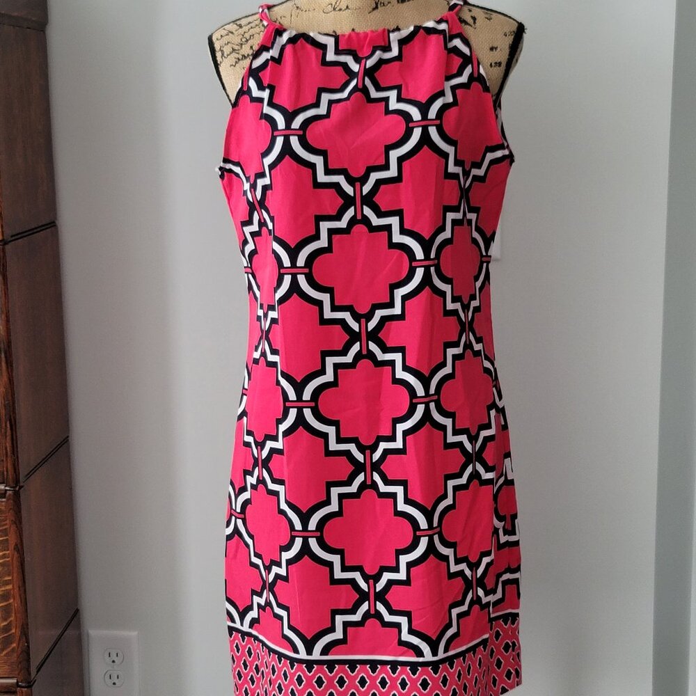 Gorgeous! Bright Pink Geometric Halter Dress